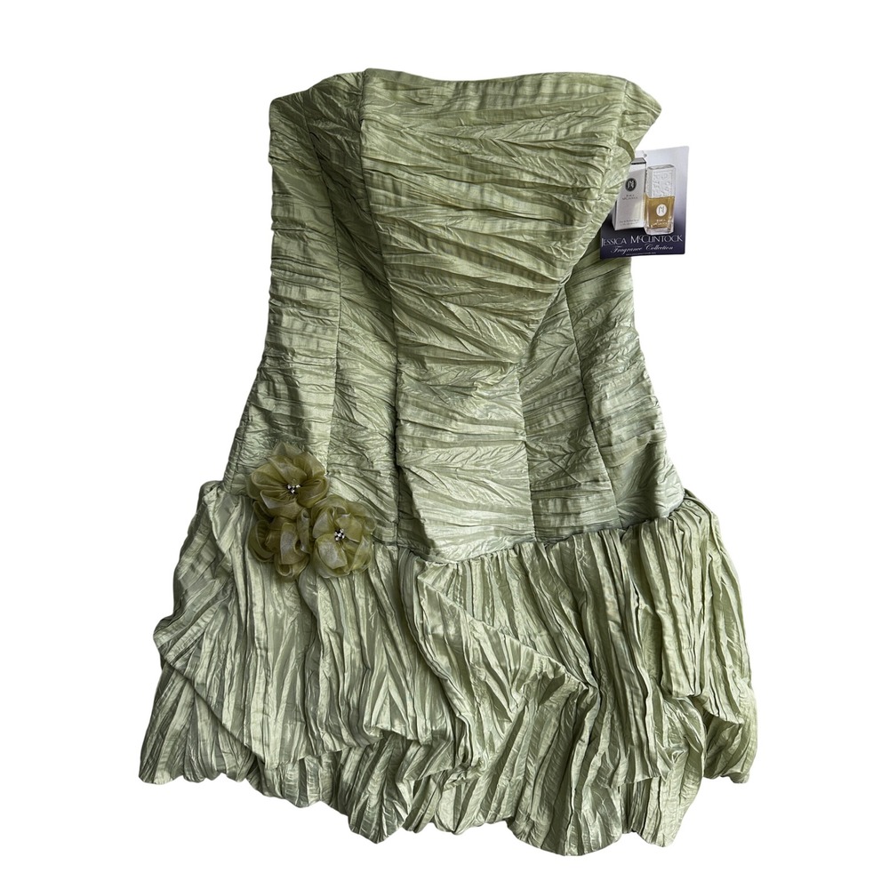 Jessica McClintock Gunne Sax Dress Size 9 Green Strapless Bubble Hem